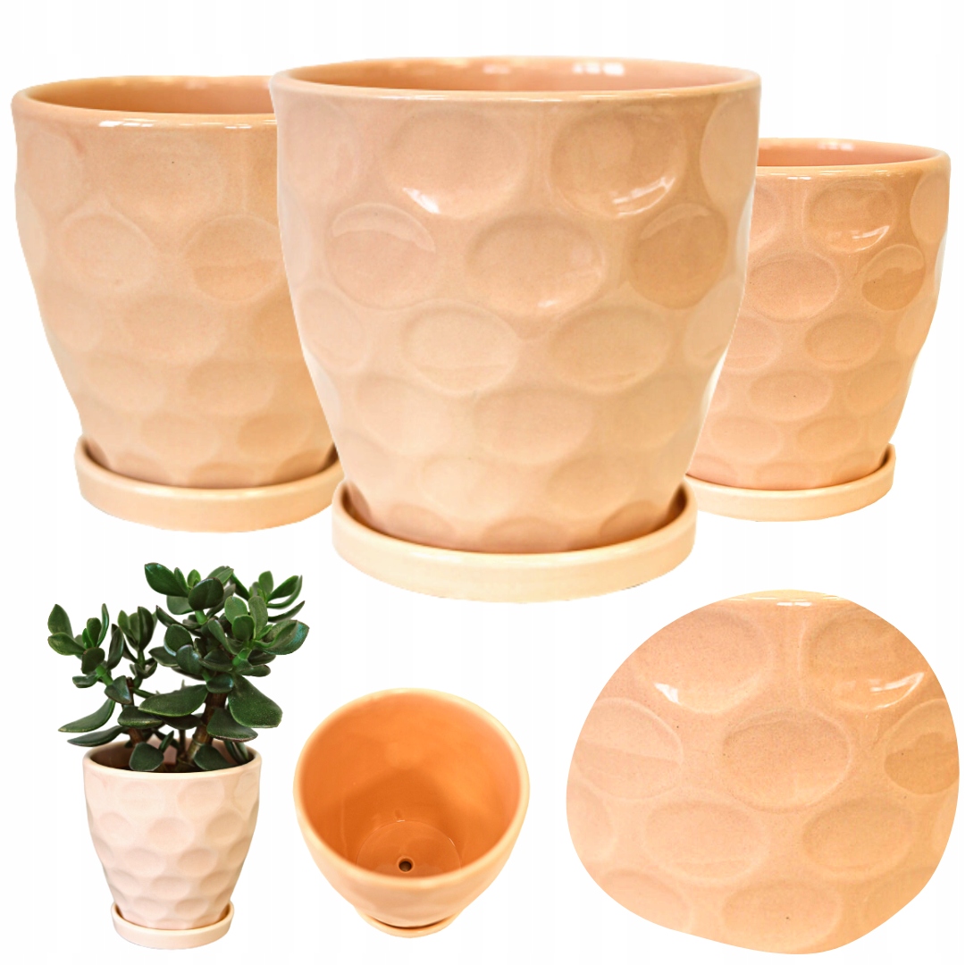 

Zestaw doniczki ceramiczne 3 sztuki różowe osłonki