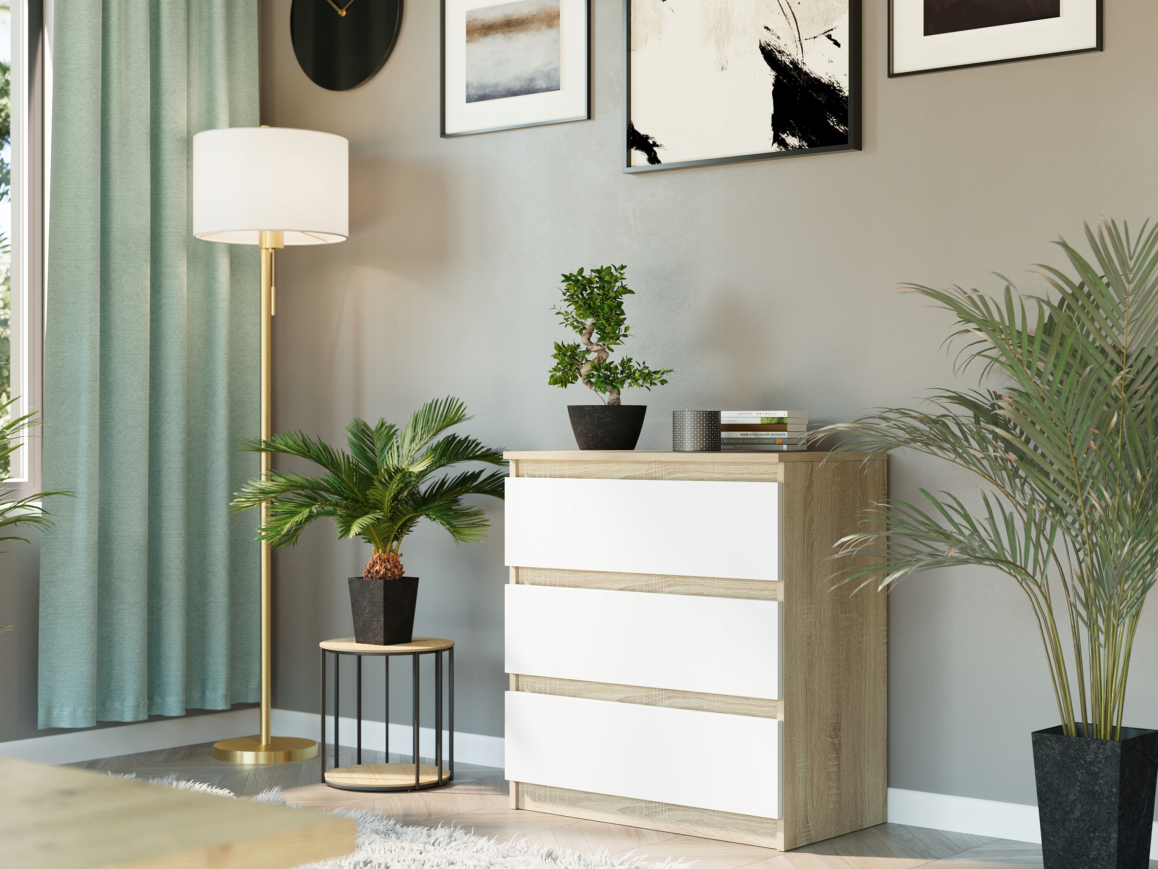 Modna DUŻA KOMODA 3 SZUFLADY SZAFKA PL R-3 MIX SONOMA