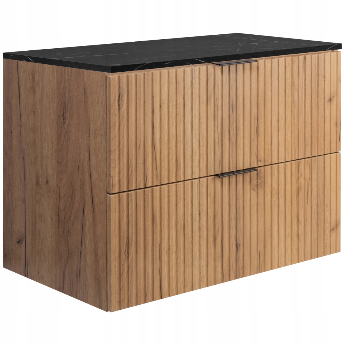 Koupelnová skříňka pod umyvadlo 80 Dub Černý Rýhované čelní desky Mramor