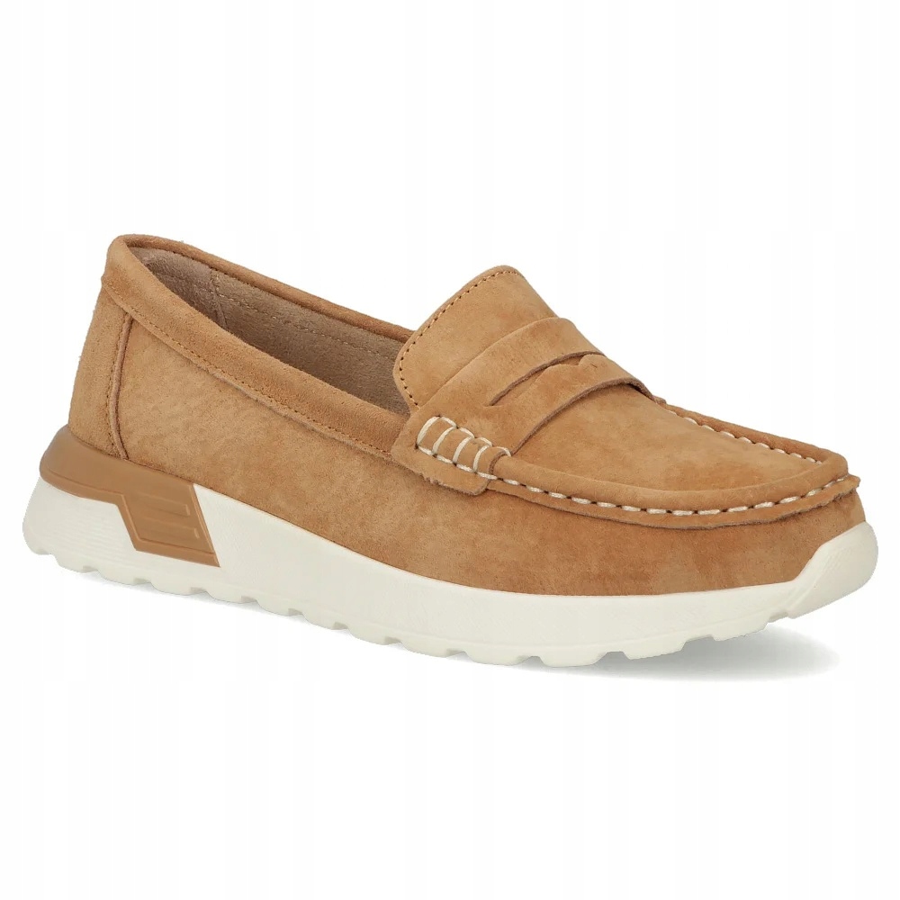 mokasyny damskie Filippo skórzane Zamszowe półbuty Brąz Camel