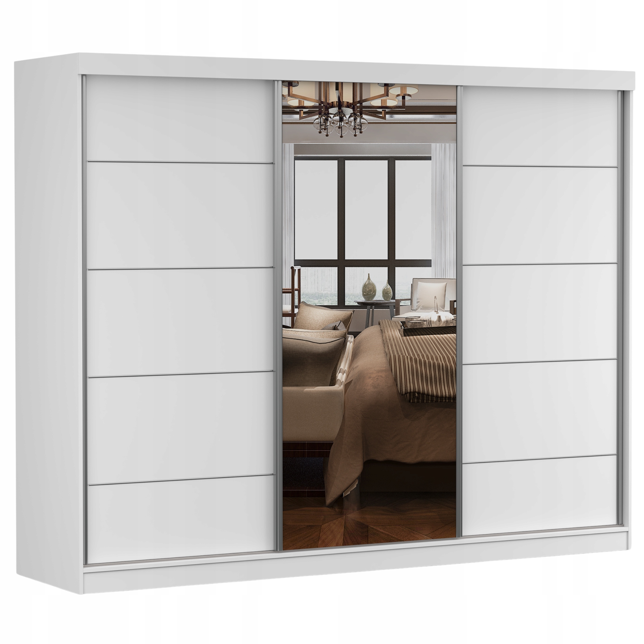 Skříň Lyon 250 se zrcadlem police šatní skříň bílá velká Výrobce Pl