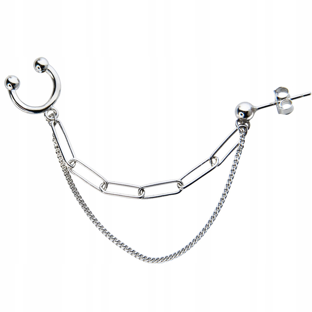 

Srebrna Nausznica Z Łańcuszkiem Chain Kuleczka 925