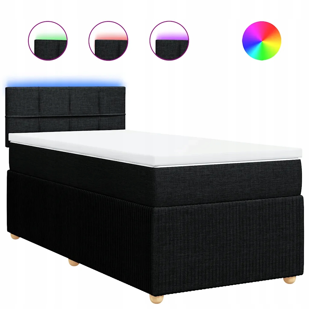 Kontinentální postel černá s matrací 80 x 200 cm, topperem a Led 55 cm