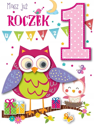 

Kartka Roczek dla Dziewczynki mądrej sówki DK524