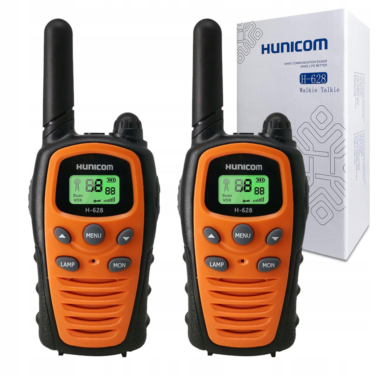Walkie Talkie Hunicom H-628 – 2szt, Vox, Latarka Led, Zasięg 5 km