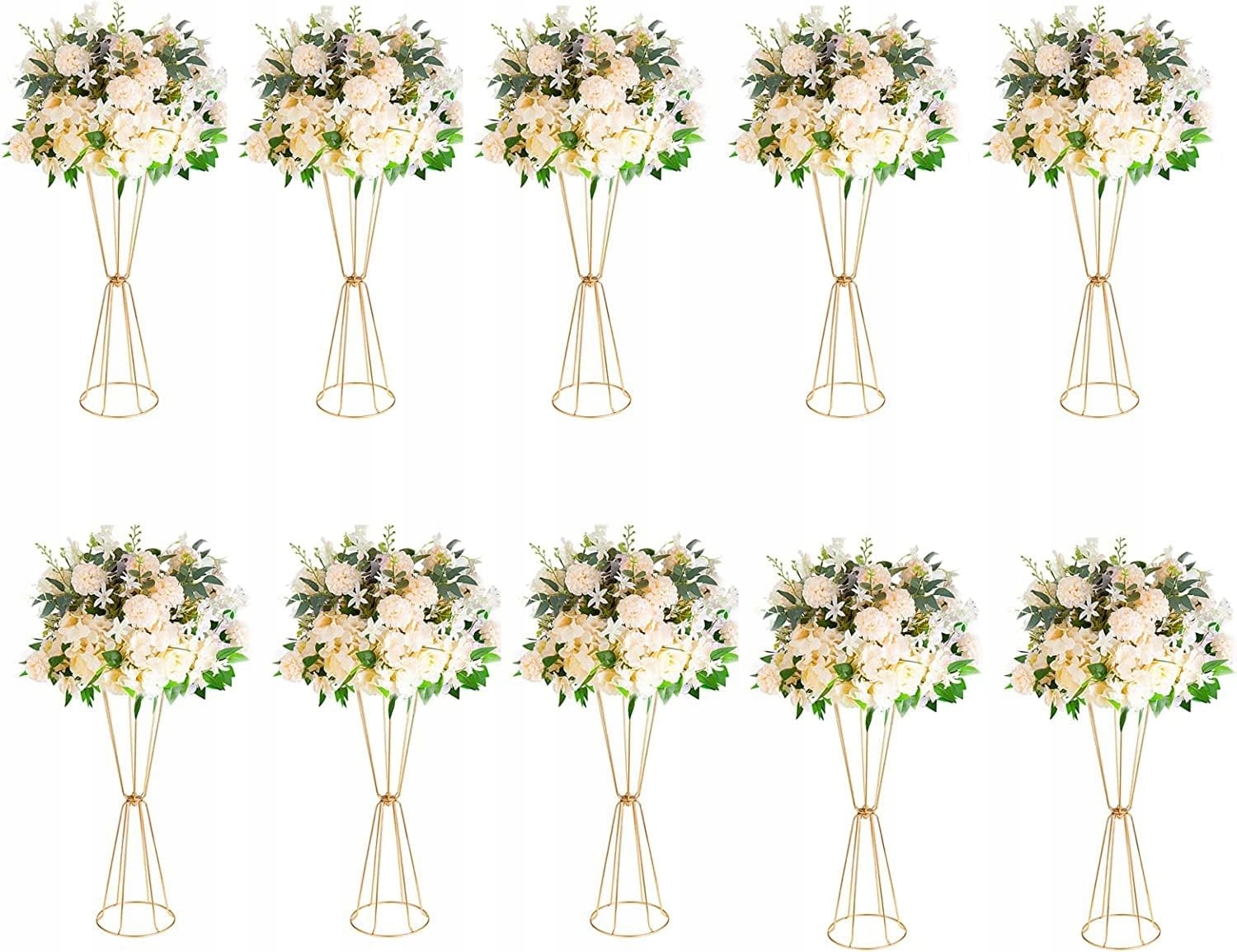 Zlaté vázy stojany na květiny 60 cm kovové geometrické 10 ks