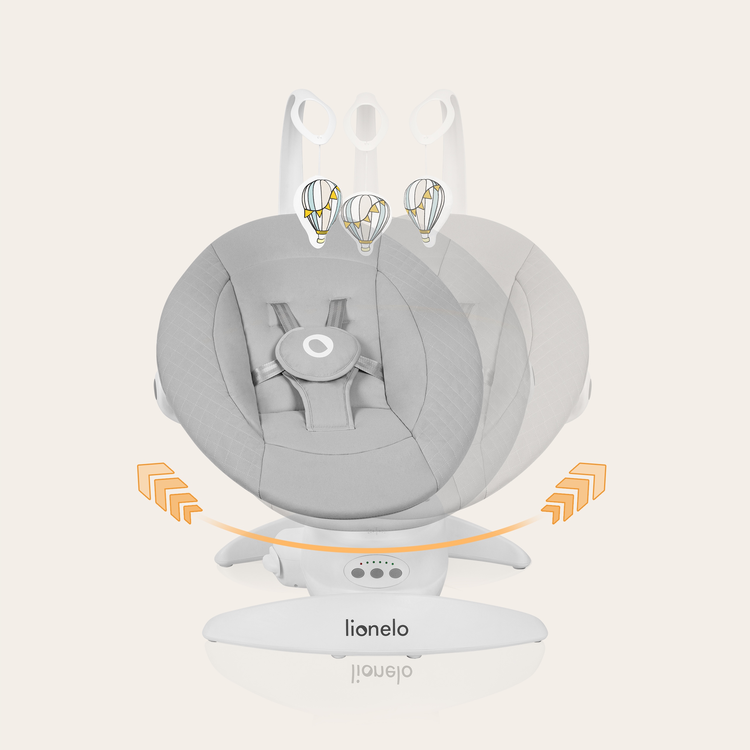 Elektrinė supamoji lova, 360° sukimasis, valdymo pultas, 0-9kg, Lionelo Iris