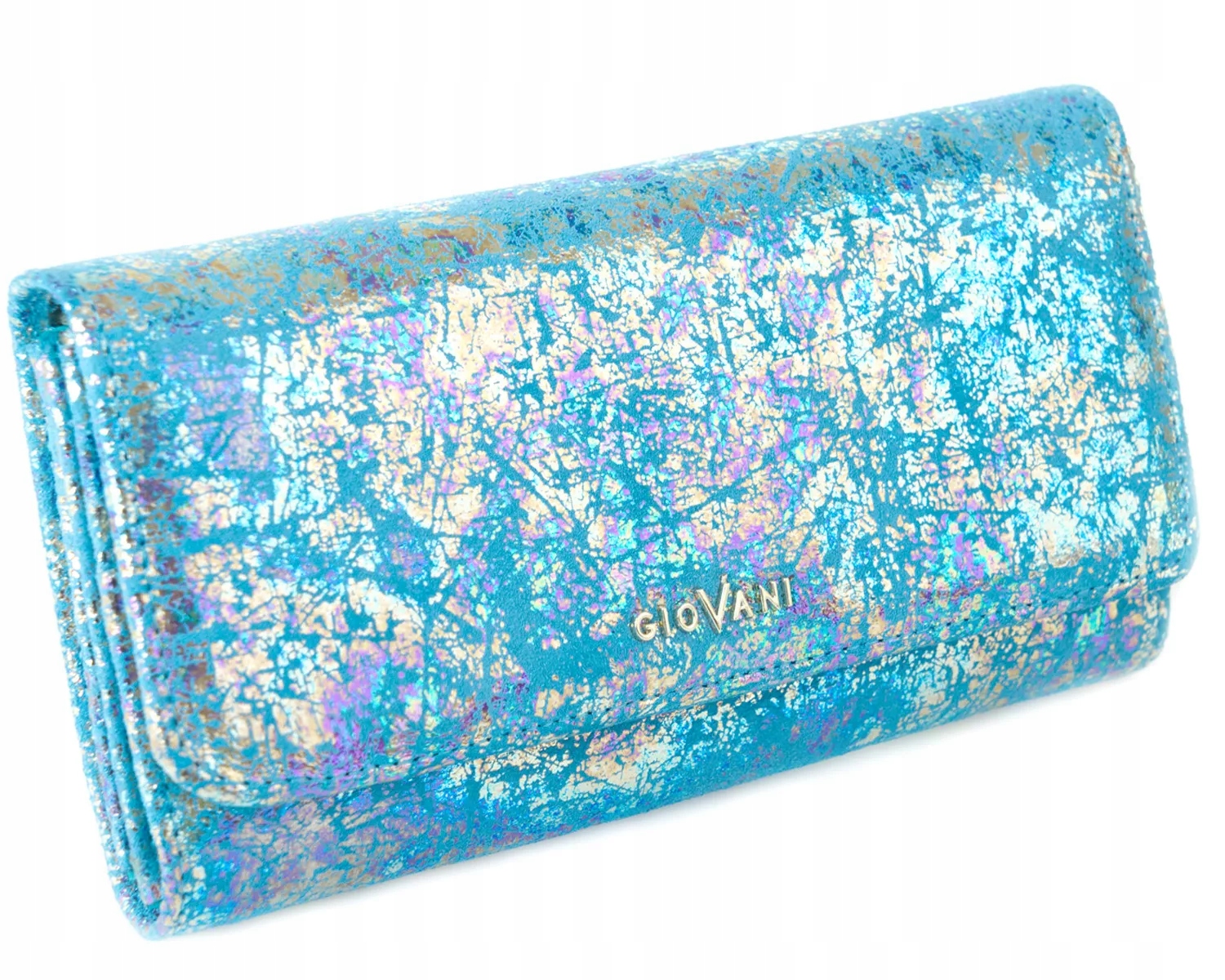 Dámská velká kožená peněženka Megan Giovani Rfid, holografická modrá