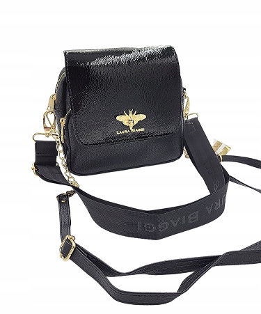 Dámská kabelka přes rameno Laura Biaggi s klopou, černý lak