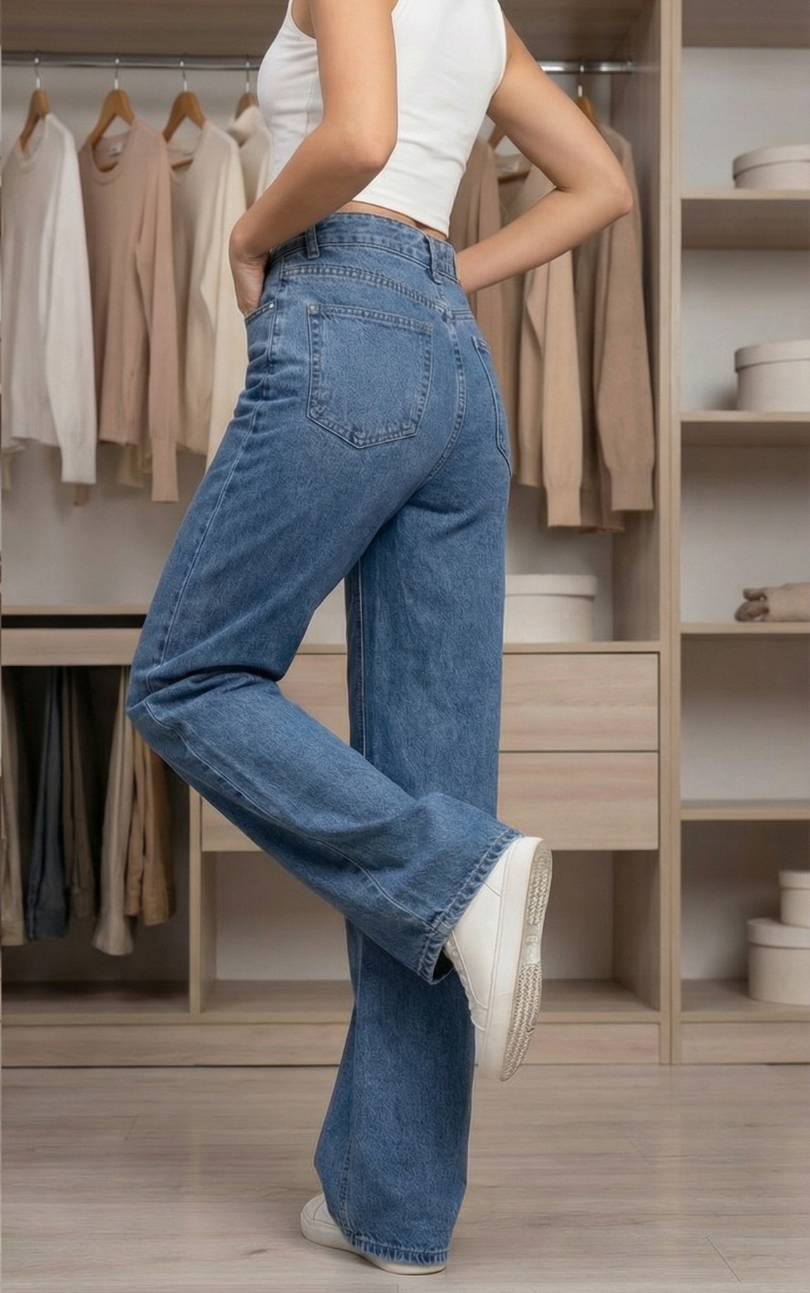 ELEGANCKIE SPODNIE DAMSKIE ELASTYCZNE JEANSY DZWONY SZEROKIE NIEBIESKIE XS Rozmiar XS