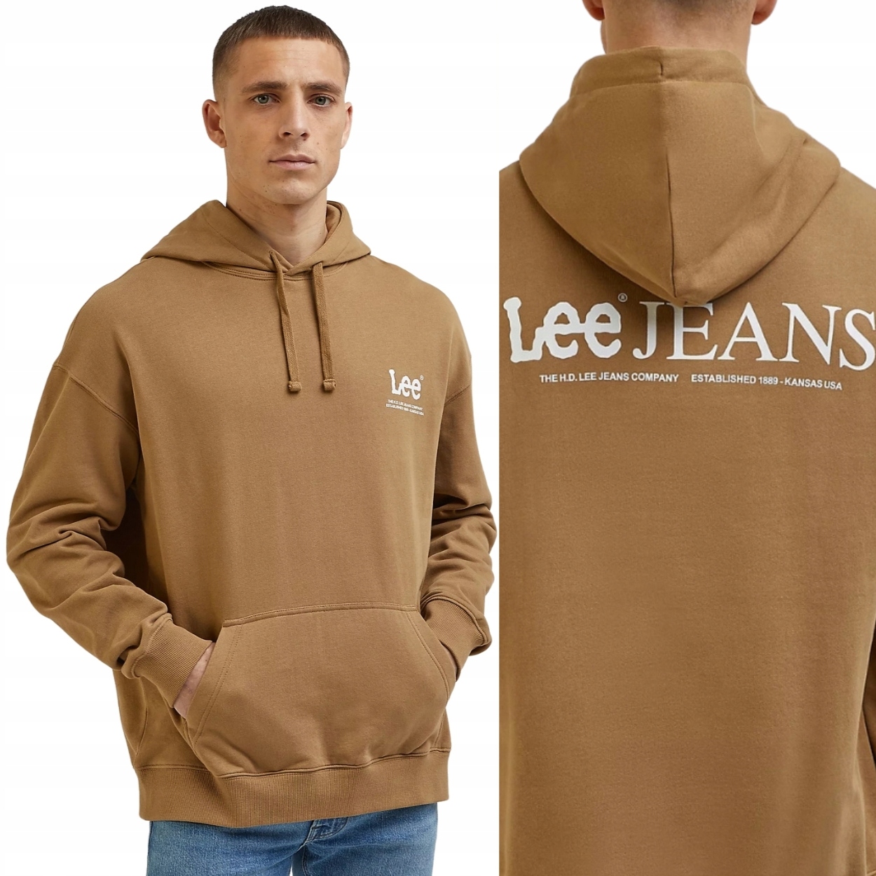 Volná bavlněná mikina Lee mikina s kapucí kapucí klokanka kapsou, velikost L