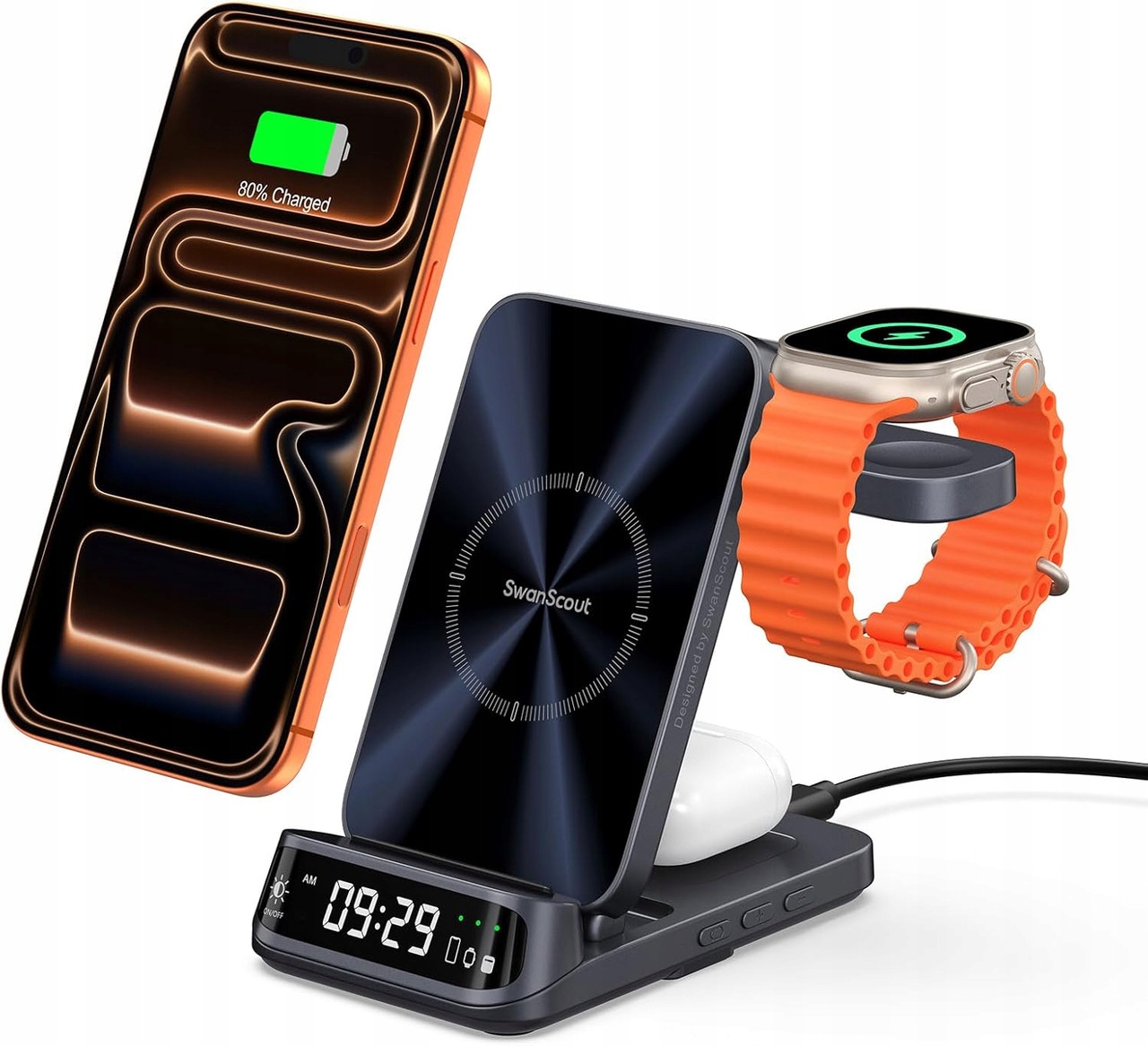 SwanScout Bezprzewodowa ładowarka do iPhone 17/16/15/14/Apple Watch/AirPods