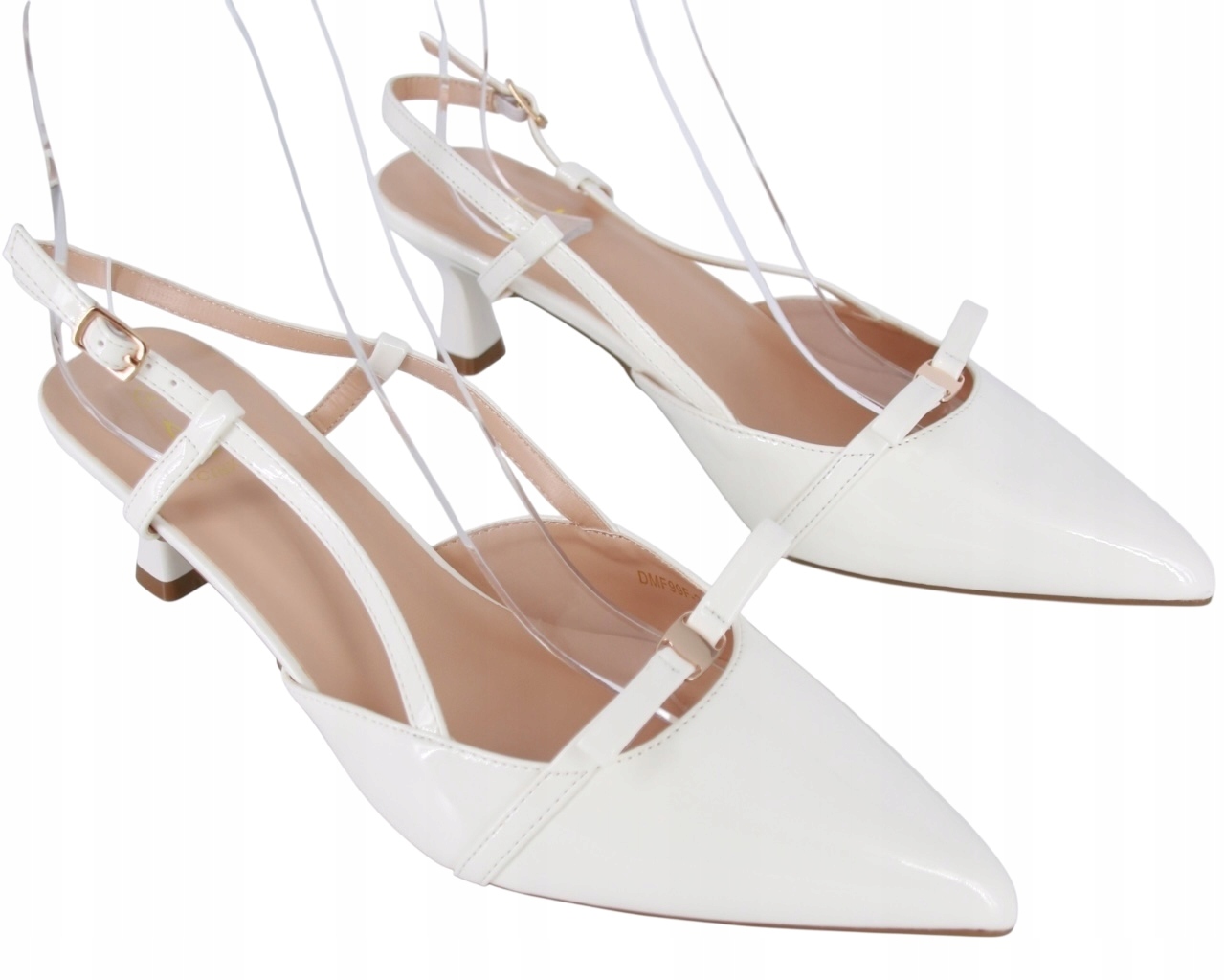 Lodičky Na Podpatku 6 CM, Skleničce, Lak, Bílé Sandály, Odhalená Pata 43