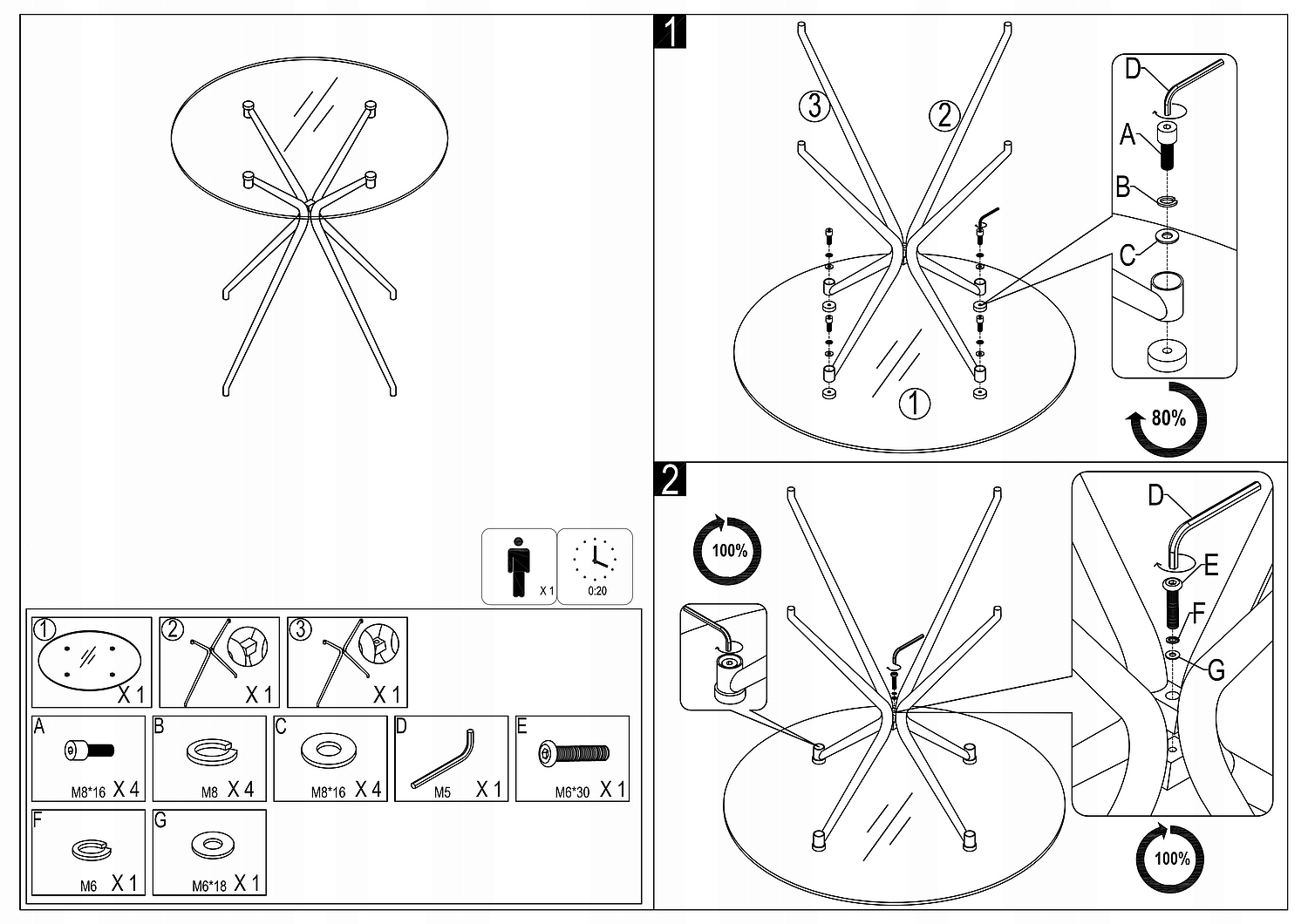 Stół Azalia Złoty Szklany Okrągły 80cm Stolik Salonowy do Jadalni i Kuchni Kolekcja Azalia