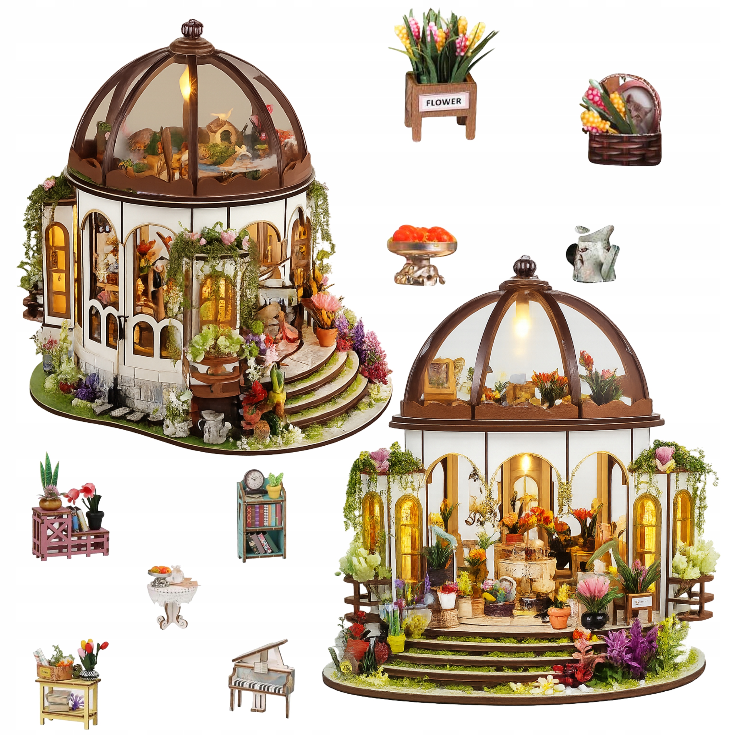 Domek Miniaturowy Diy Ogród Botaniczny Puzzle 3D Drewniane Model Zestaw Led