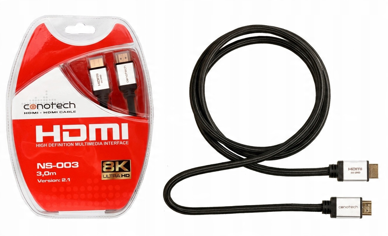 

Kabel Przewód Hdmi 3m 2.1 Ultra Hd 4K 8K z Oplotem