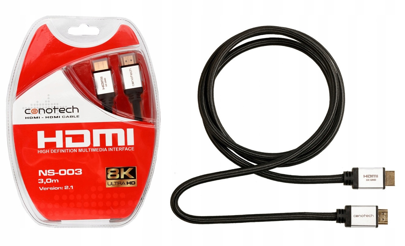 Kabel Przewód HDMI 3m 2.1 ULTRA HD 4K 8K z Oplotem