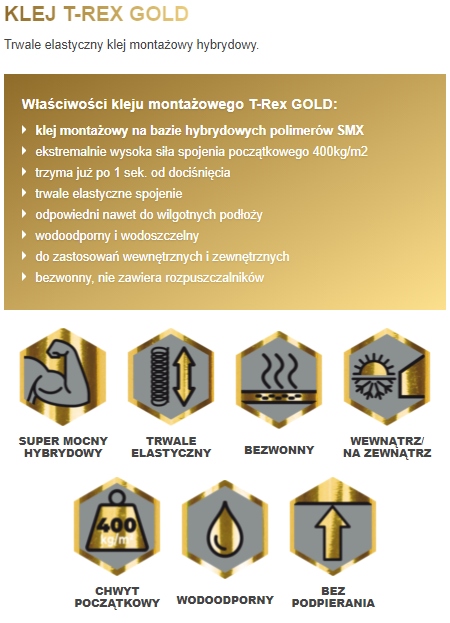 SOUDAL T-REX GOLD KLEJ MONTAŻOWY UNIWERSALNY MOCNY SZYBKI BIAŁY 290ml Kod producenta 128617