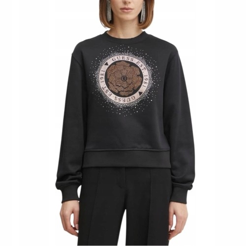 Guess Mikina Cn Peony Logo Fleece Černá vel. S