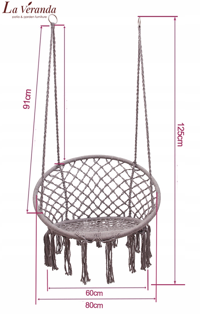 FOTEL WISZĄCY HUŚTAWKA BOCIANIE GNIAZDO + PODUSZKA HAMAK BUJACZKA OGRODOWA Długość siedziska 60 cm