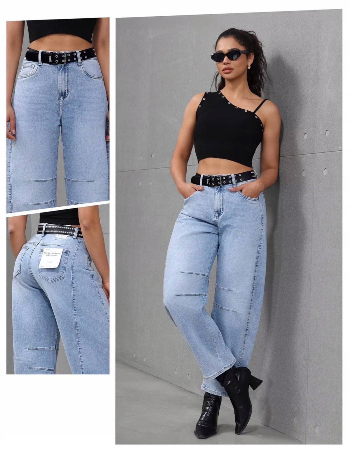 M.sara Wyjątkowe Damskie Spodnie Jeansy Balloon Fit Inne Szycie