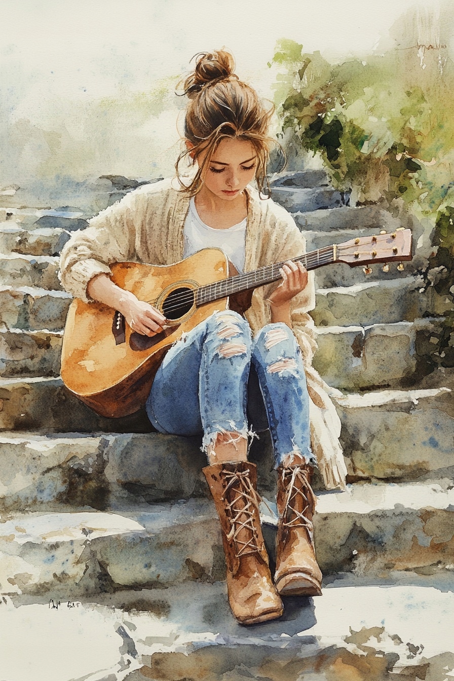 Obraz Na Plátně Canvas Portrét Žena Dívka Kytara Hudba 80x120