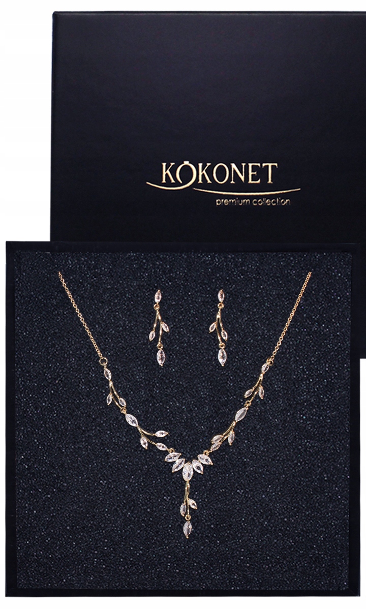 Sada šperků kolia náušnice ozdobné zlaté lístky Zirkony kvalita Boho