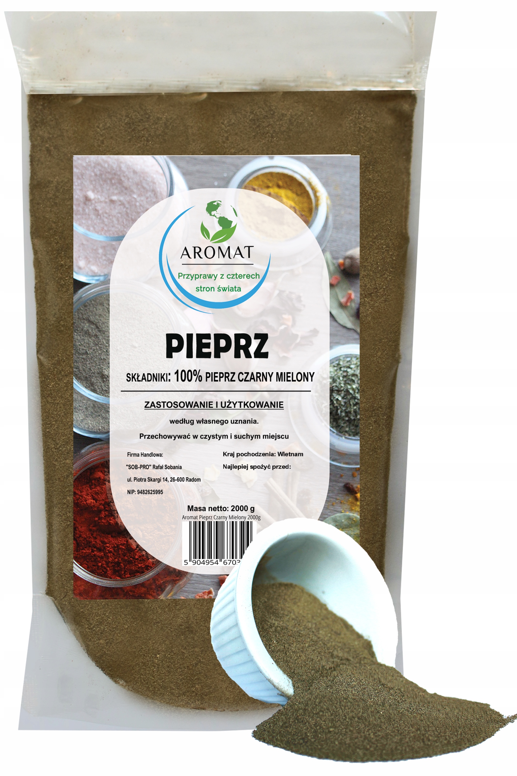 Levně Pepř Černý mletý 2000 g Přírodní 2 kg Aromat