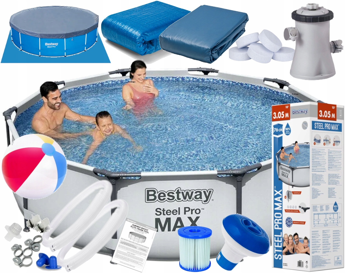 Basen Stelażowy Bestway 305X76 Pompa Filtr Pokrywa ogrodowy Zestaw Pro Max