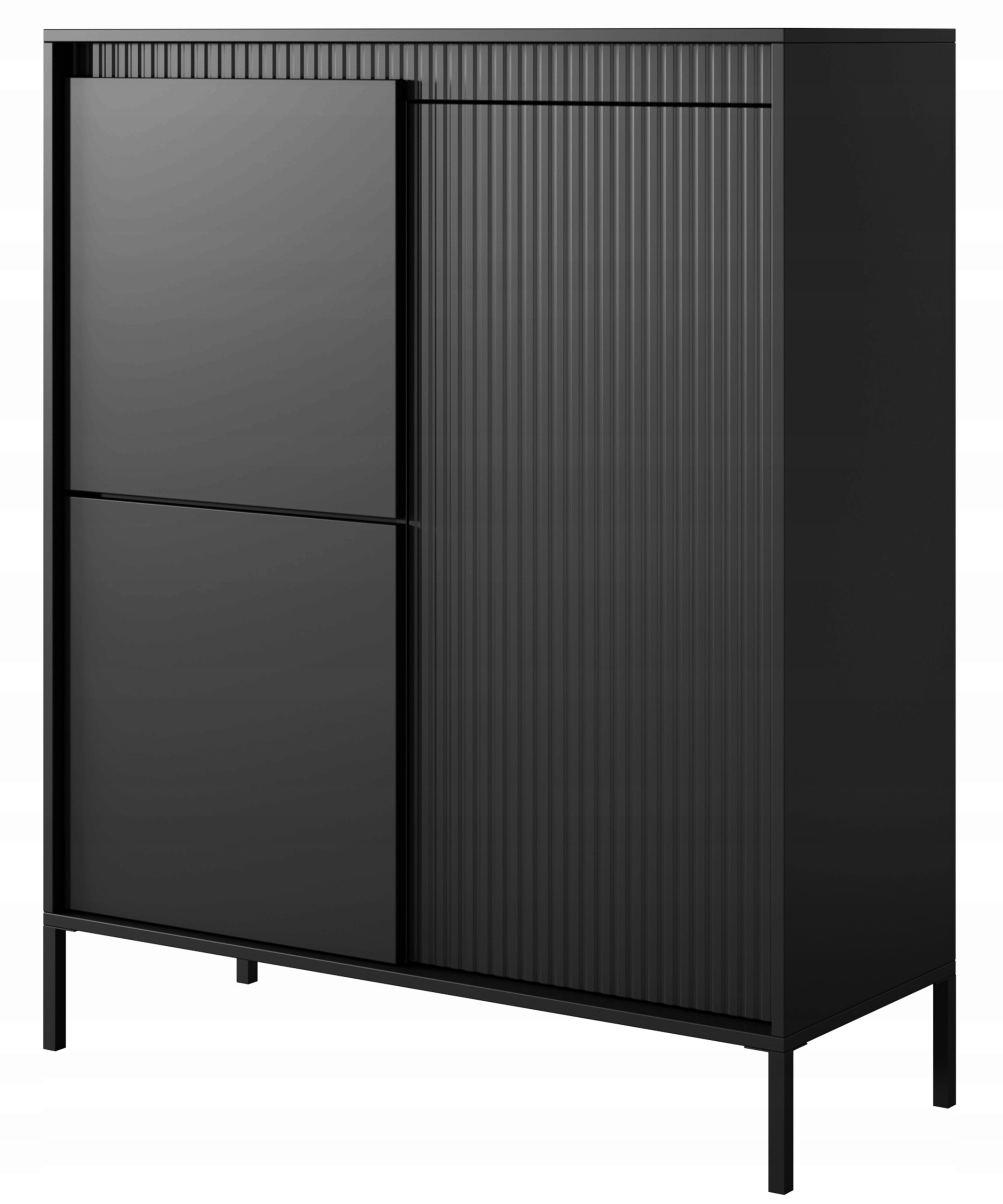 Vysoká komoda Falsetto třídveřová s rýhovanými čely, 104 cm, černá