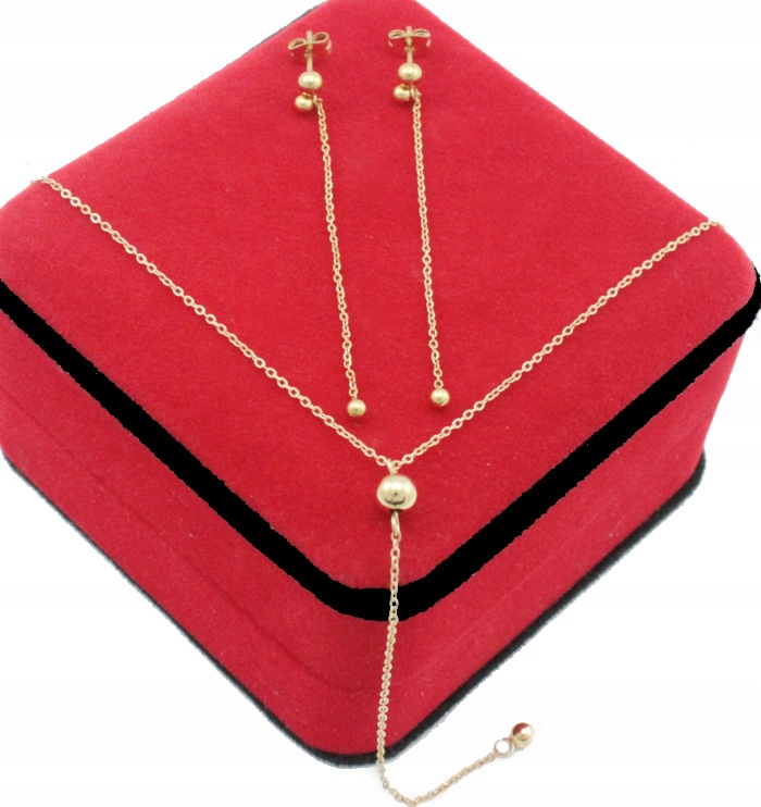 KOMPLET ZŁOTY KULKI KRAWATKA STAL CHIRURGICZNA