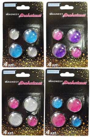 

4x Magnesy Brokatowe Kolorowe Na Tablicę magnes