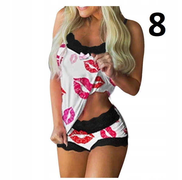 SEKSOWNA PIŻAMKA SATYNOWA KORONKA SPODENKI XL Cechy dodatkowe koronka regulowane ramiączka