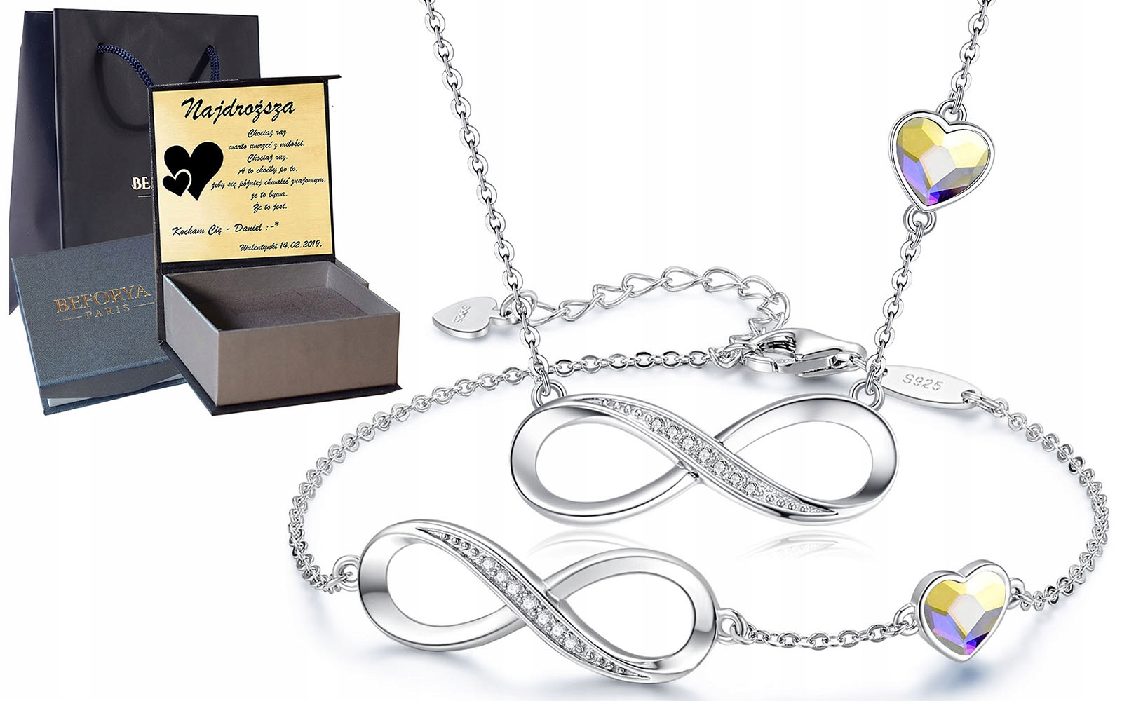 Stříbrný komplet stříbrných šperků 925 Sada na Dárek Zirkony Gravírování