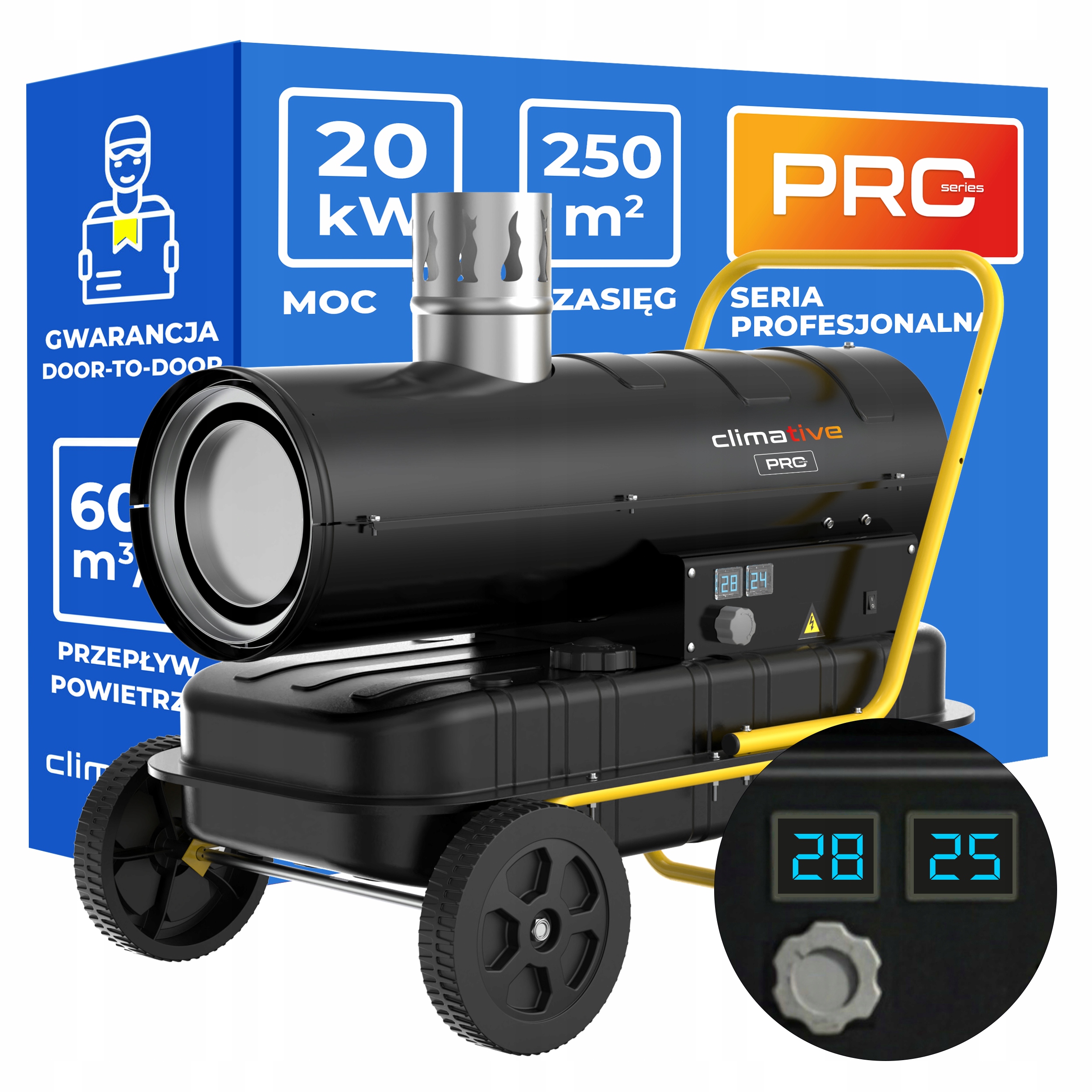 Olejový ohrievač s komínom 20 kW OHX-20 Pro termostat LCD nádrž 38 L
