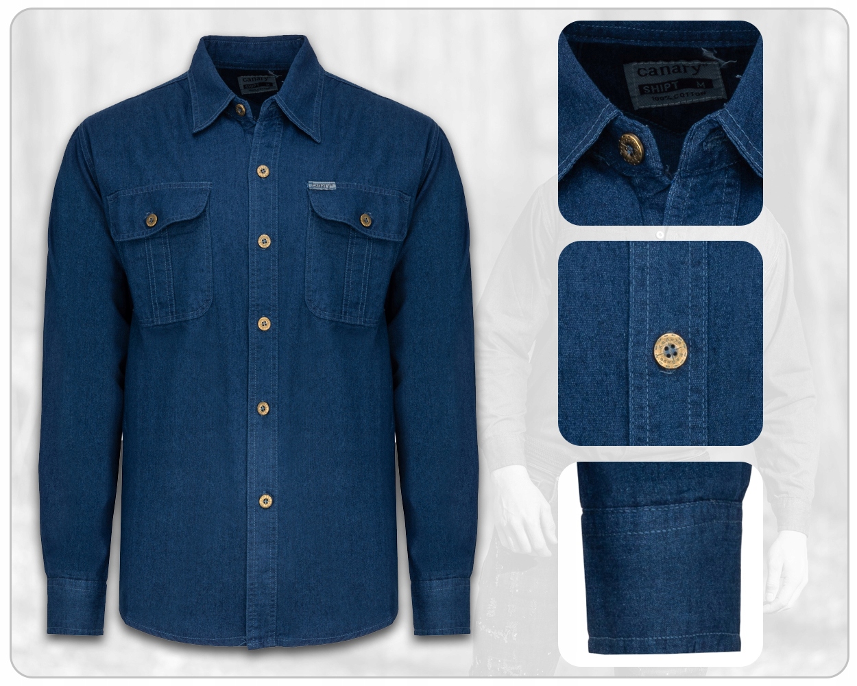 KOSZULA MĘSKA JEANSOWA - BAWEŁNIANA - No2 - L Rozmiar L