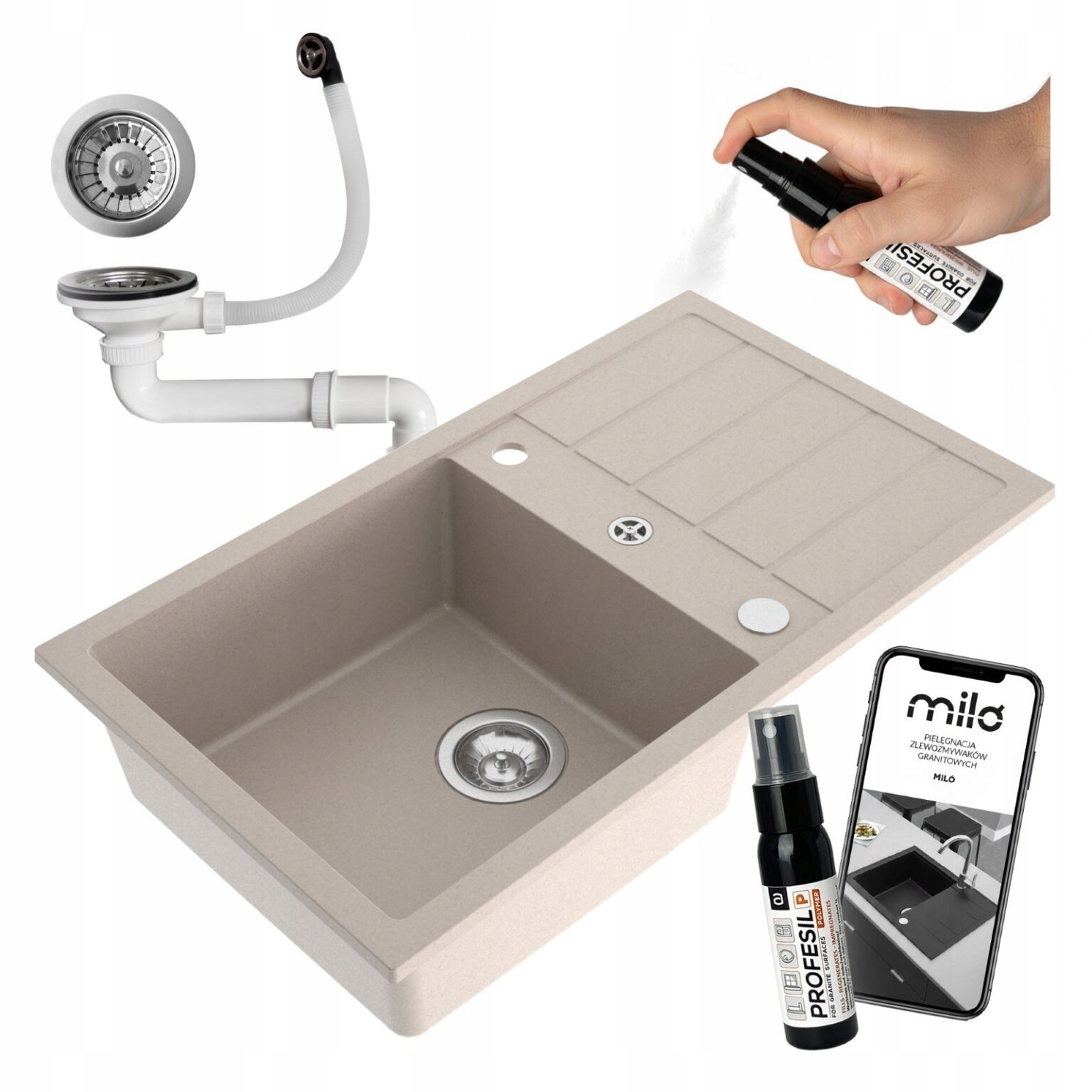 Granitový Kuchynský Drez Jednokomorový Miló Parot Sifón