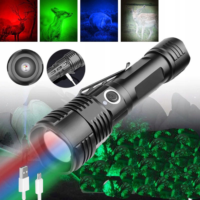 Latarka myśliwska na zwierzynę 4-KOLORY 4-LED USB Model blL11