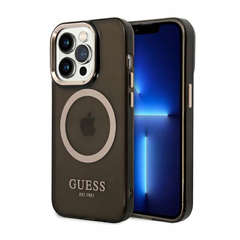 Guess Gold Outline Translucent MagSafe – Pouzdro pro iPhone 14 Pro (černé)