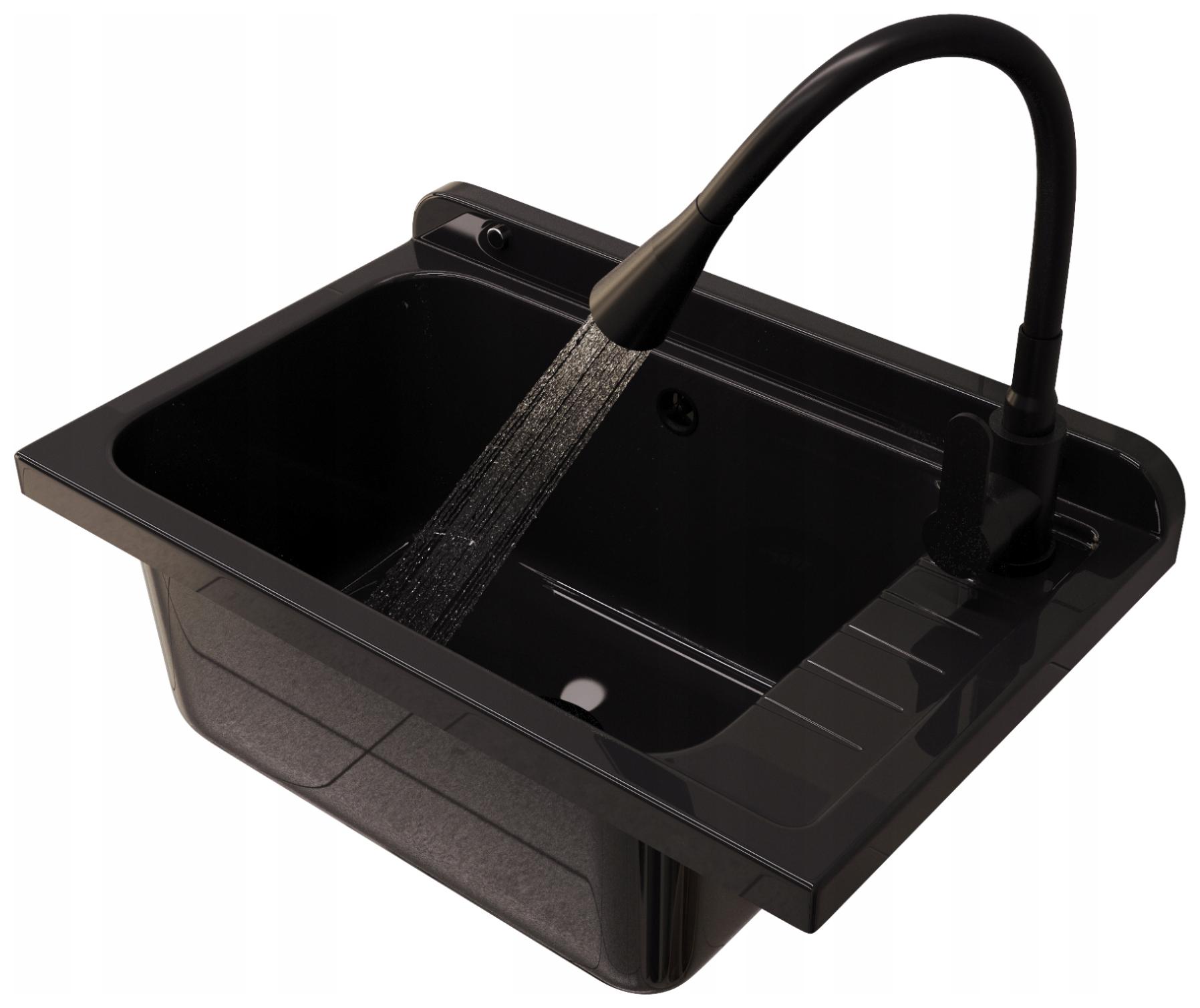 Technický Dřez Černá Nádrž Kohoutek Flexibilní Ramínko Prádelna Garáž Monza