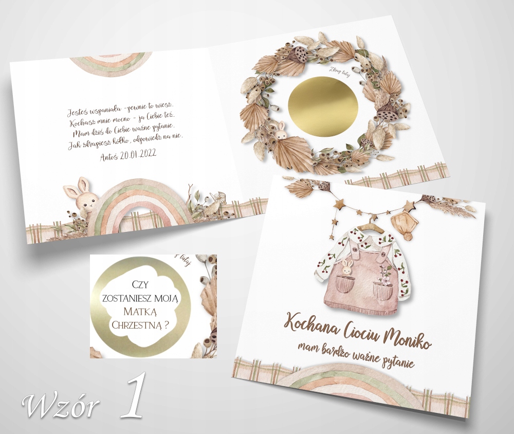CZY ZOSTANIESZ MOJĄ CHRZESTNĄ PROŚBA DO CHRZESTNEJ ZDRAPKA PERSONALIZOWANA Kolor dominujący brązowy