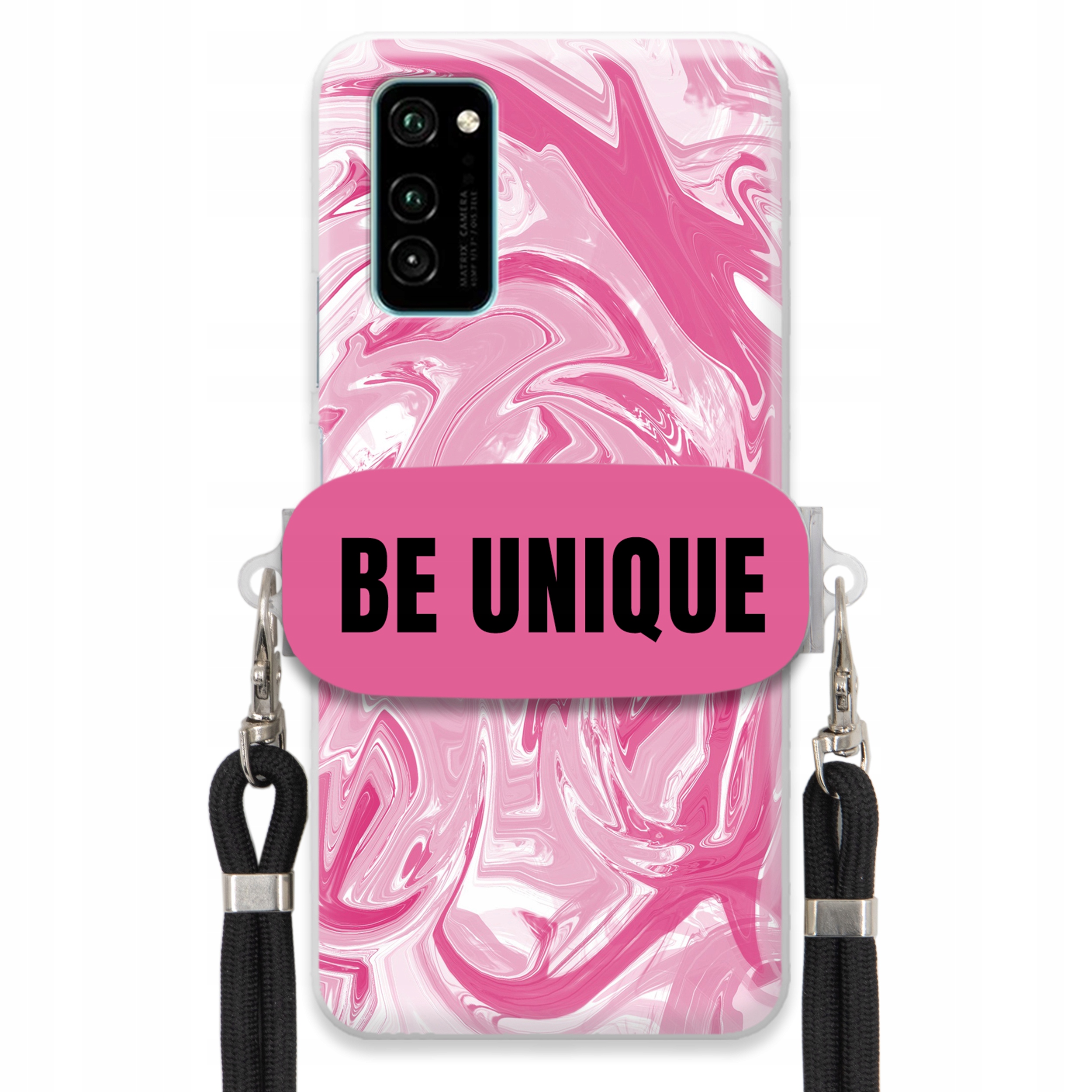 Puzdro pre Huawei Honor V30 Pro Case držiak na šnúrku Čierna ružová Mramor Unique