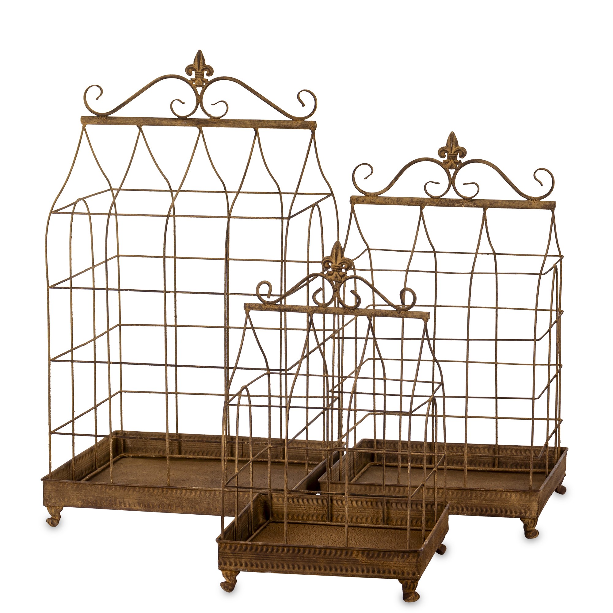 Sada 3 x Dekoratívna kovová klietka Hnedá Veľká Retro Vintage Loft