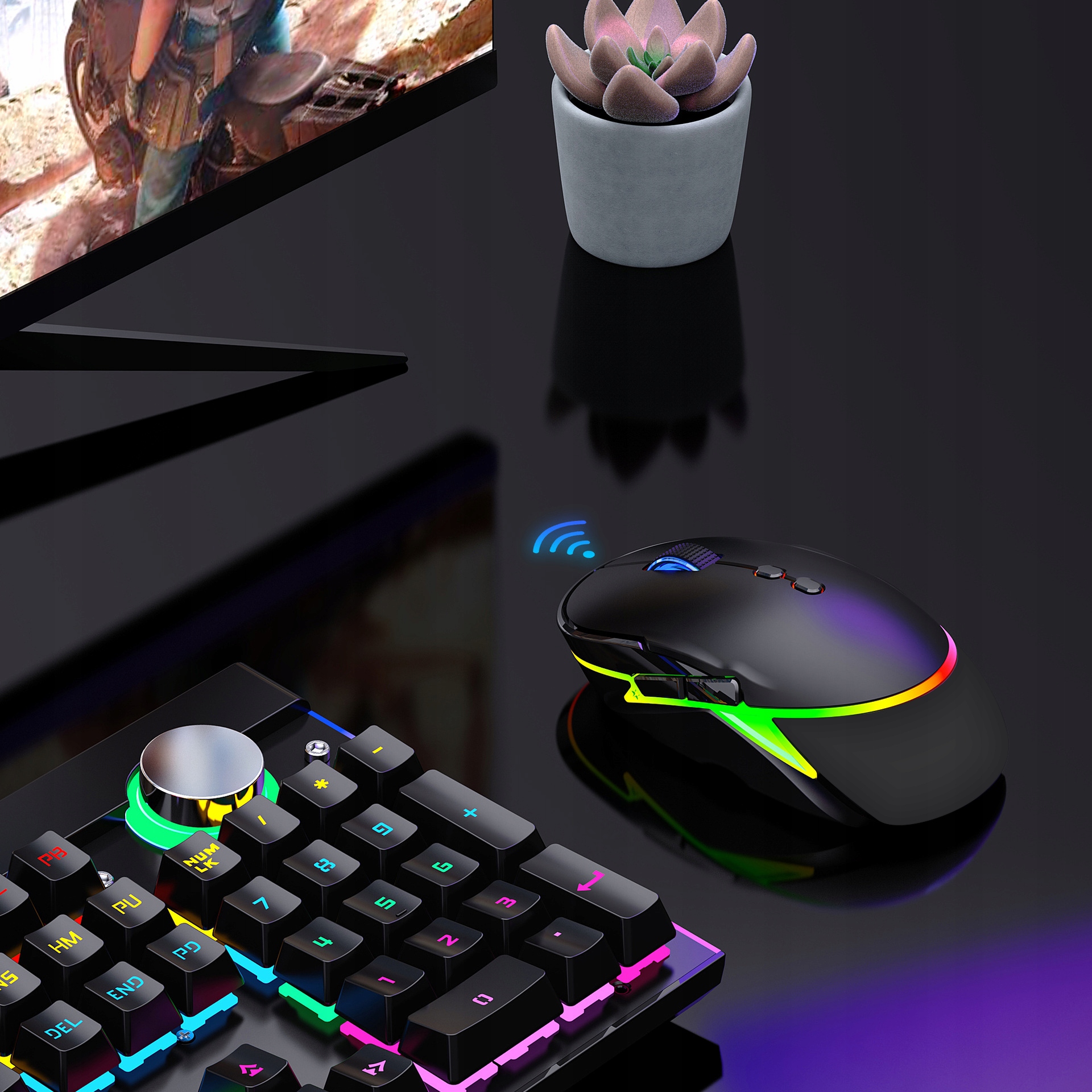 MYSZKA BEZPRZEWODOWA GAMINGOWA KOMPUTEROWA PODŚWIETLANA CICHA ERGONOMICZNA Rozdzielczość myszy 1600 dpi