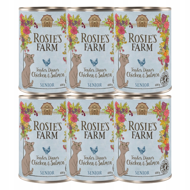 Rosie's Farm Senior mokra karma kurczak łosoś 6x400g dla Kotów
