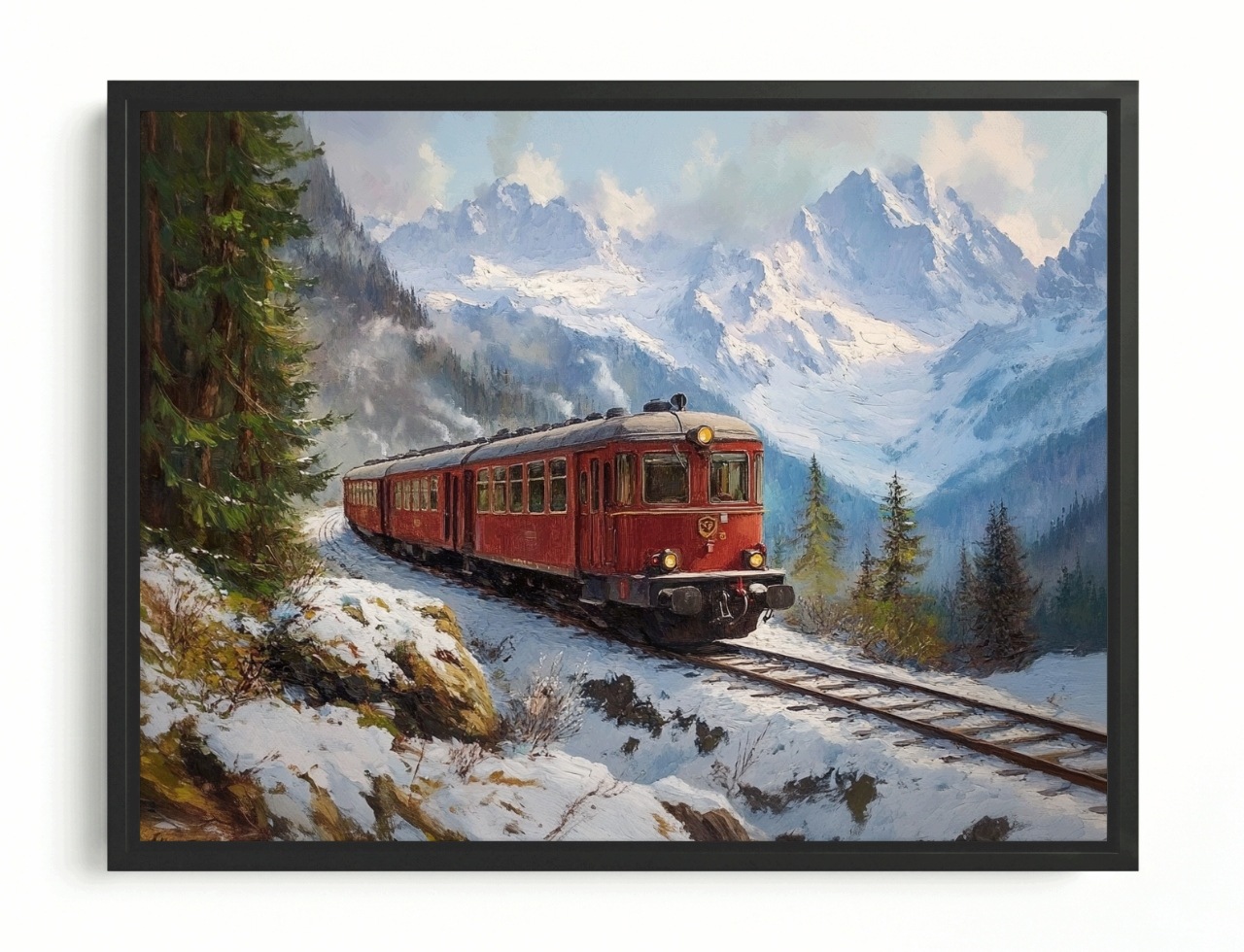 Obraz Rama American Box Hory Alpy Vlak Železnica Retro Vintage Zima 80x60