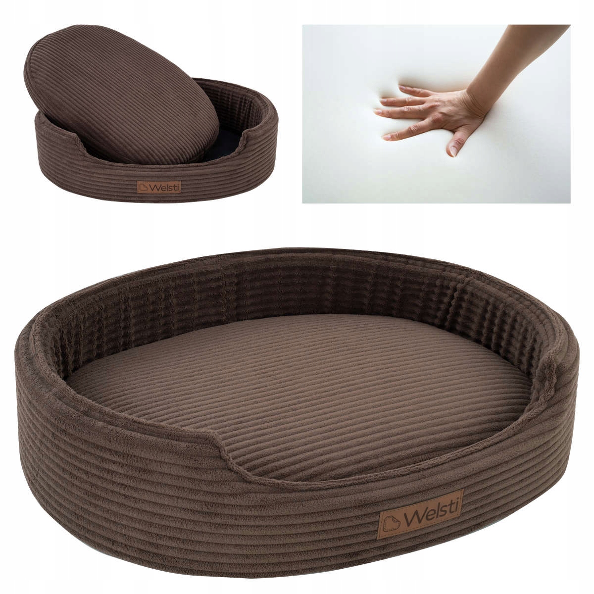 Pelíšek pro psa Welsti paměťová pěna potah hnědá M 58x47