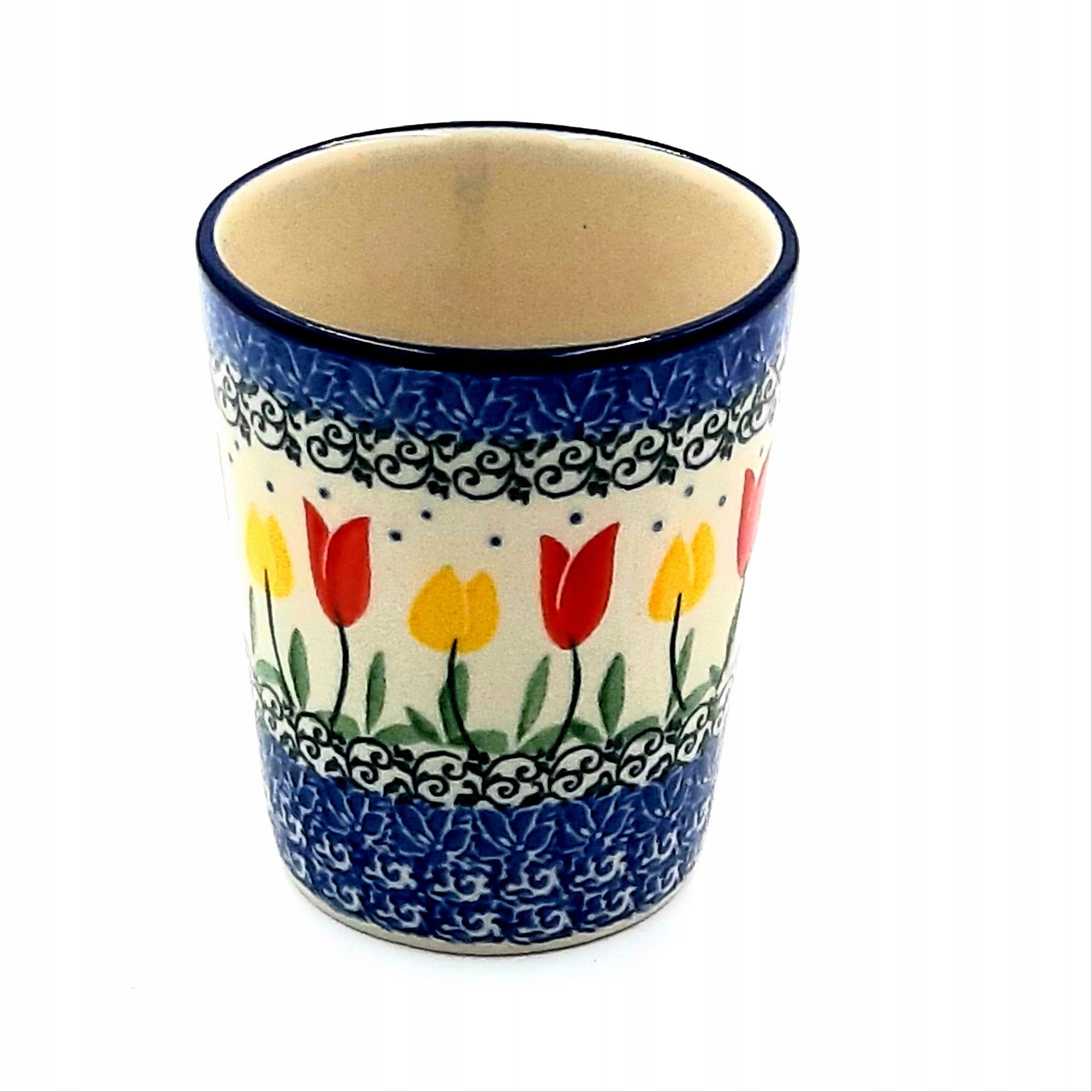 KUBEK BEZ UCHA V:0,25L TULIPANY BOLESŁAWIEC