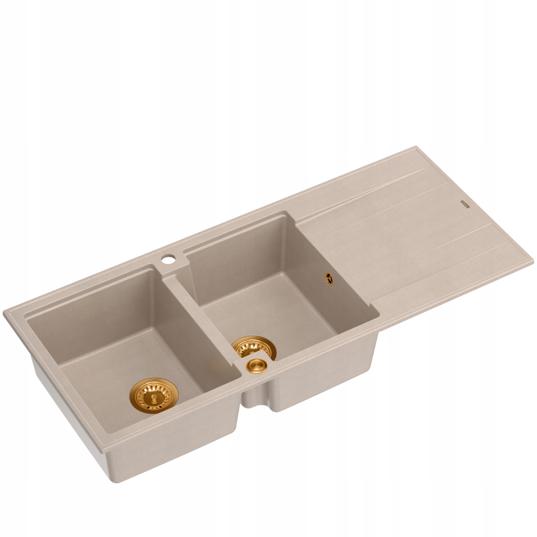 Quadron Evan 121 2-komorový drez 116x50x21 cm Béžový S Sifón Meď