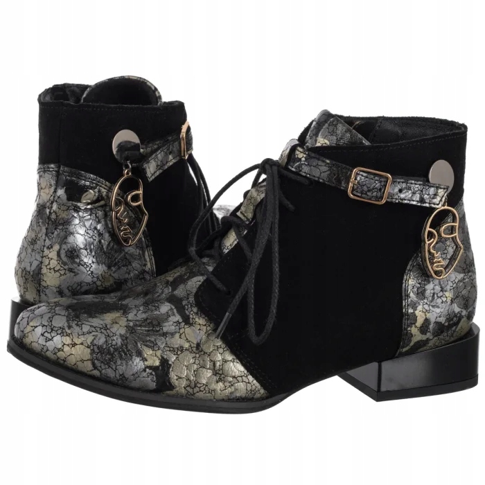 Dámské kožené boty Kotníkové Boty Maciejka Černé Květy 5743A-03/00-8